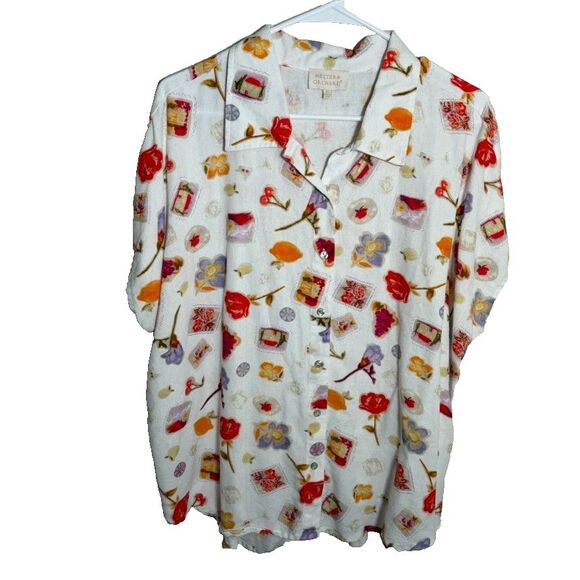 Hester & Orchard Button Up Women's XL Shirt Printed Floral Cottage Summer - Picture 1 of 8